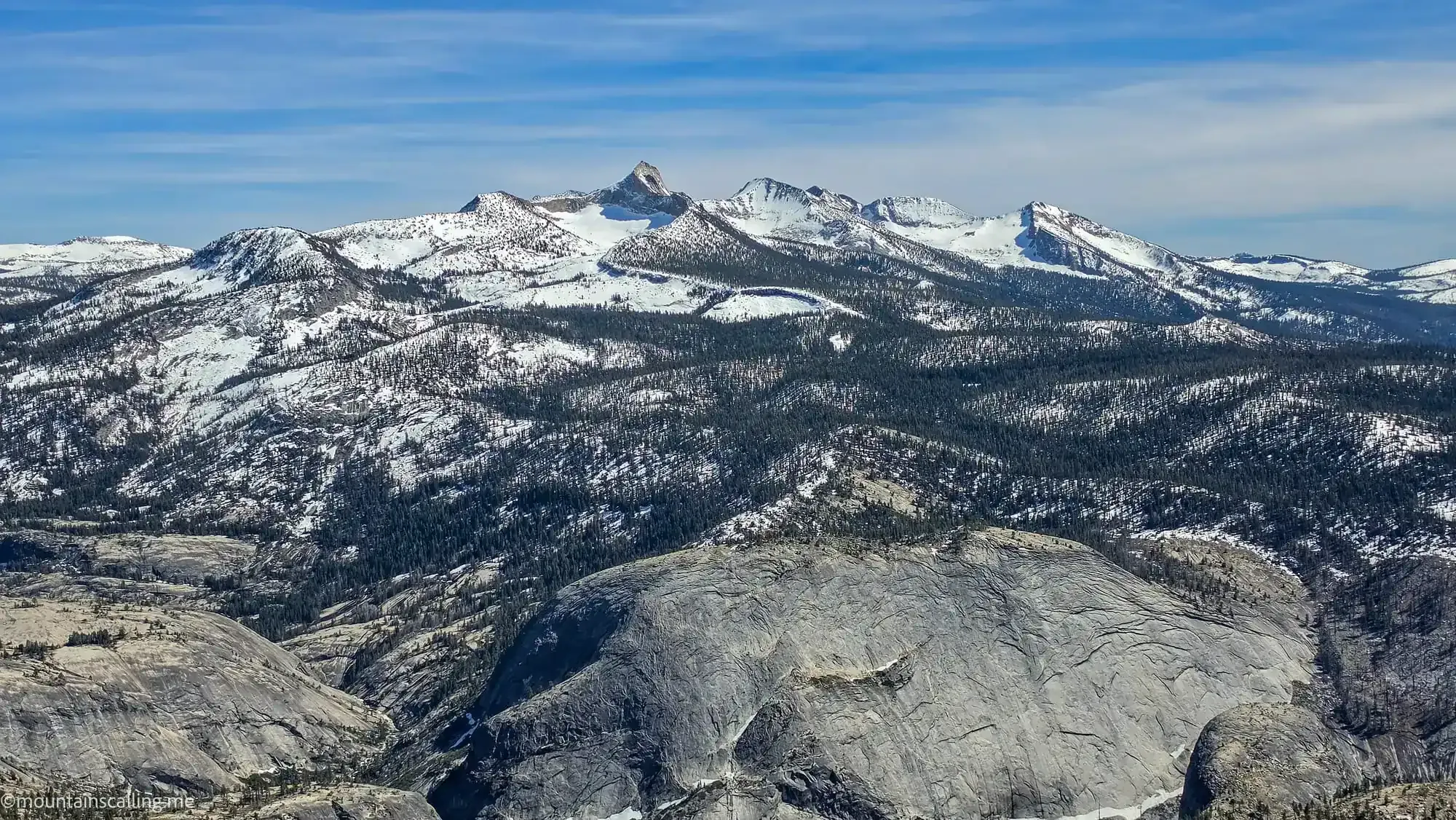 Cathedral Range and Sierra peaks seen from the summit of Clouds Rest