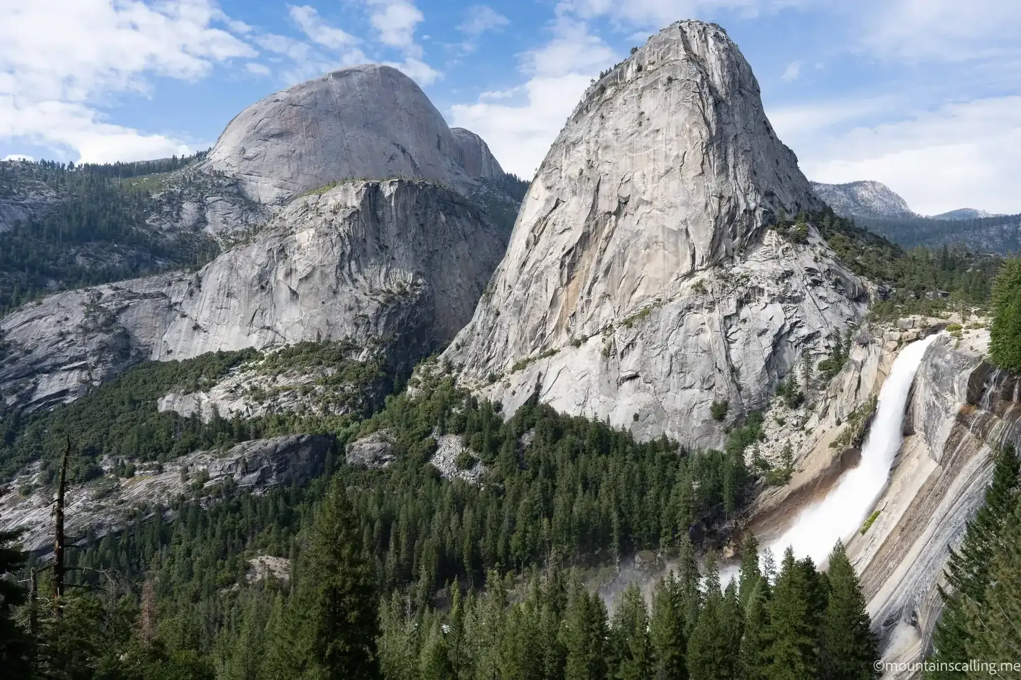 Nevada Fall with Liberty Cap and the back of Half Dome from the Panorama Trail