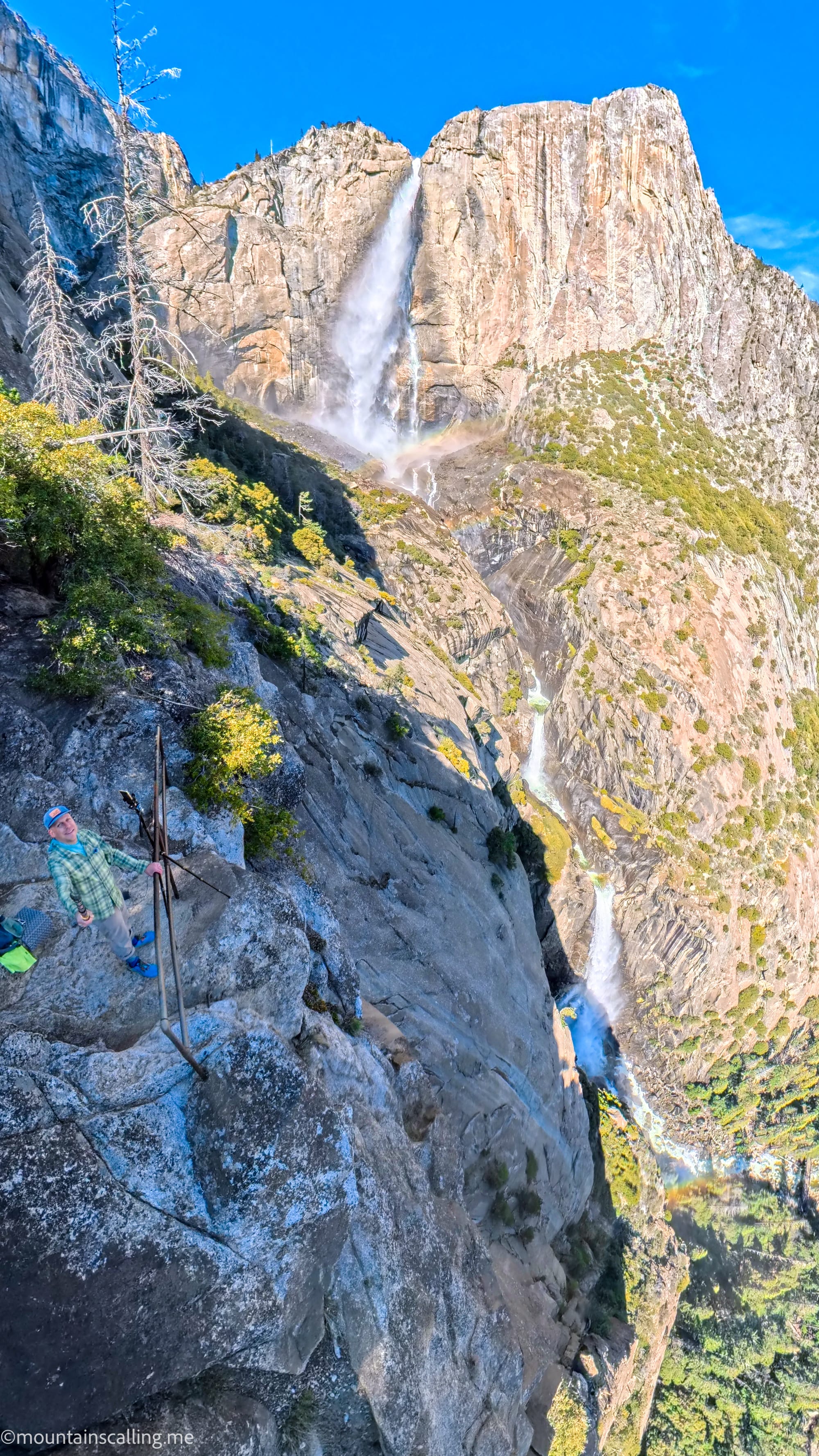 Eric Kufrin at OMG Point. Yosemite Falls in view. Multiple rainbows | Yosemite Life | Yosemite.Life
